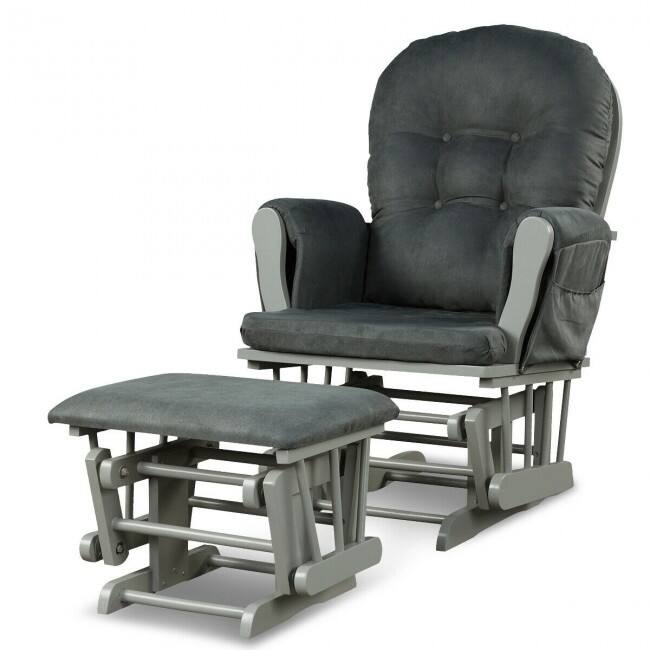 Solid Wood Gliding Chair Set with Pockets and Ottoman for Relaxing