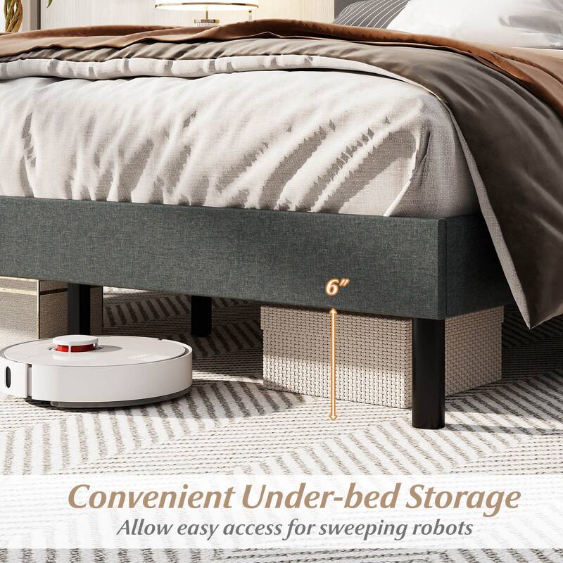 Costway Queen Size Bed Frame Linen Upholstered Platform Bed Frame with