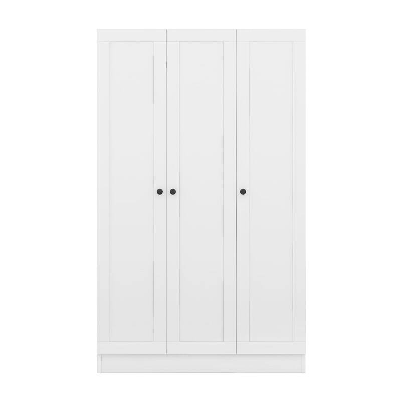 3-Door Shutter Wardrobe with Shelves and Hanging Rod, Wardrobe Armoire Closet w/ 3 Doors, Wood Clothes Storage Cabinet Organizer