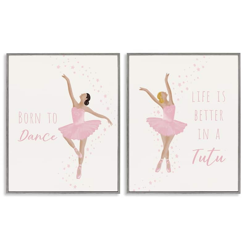 Stupell Inspiring Ballerina Sentiments Framed Giclee Art Design By Chen Alyesh (Set of 2) - 16 x 20 - Grey