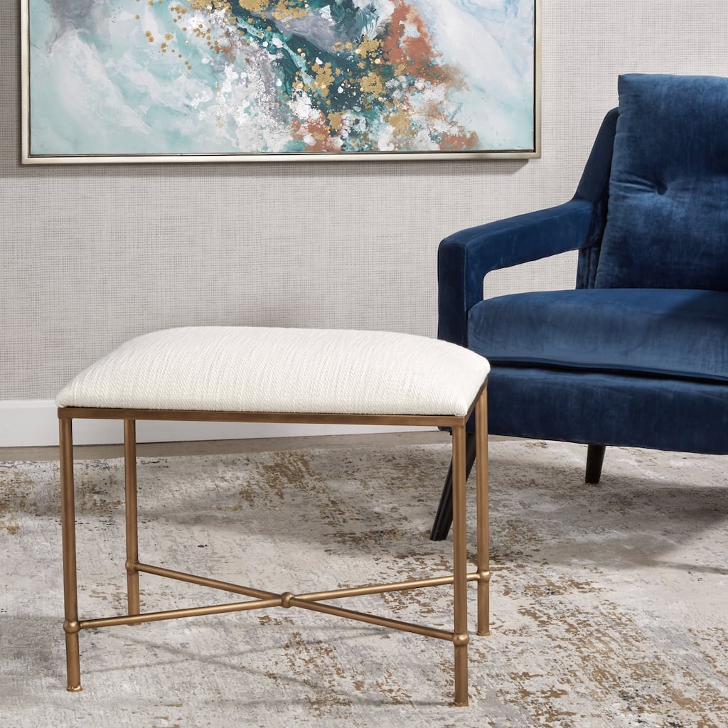 Upholstered Seat Iron Framed Bench - 24" - White and Gold