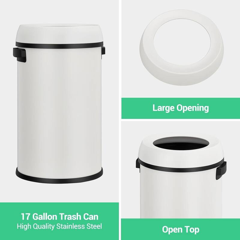17 Gallon Commercial Stainless Steel Trash Can with Open-Top