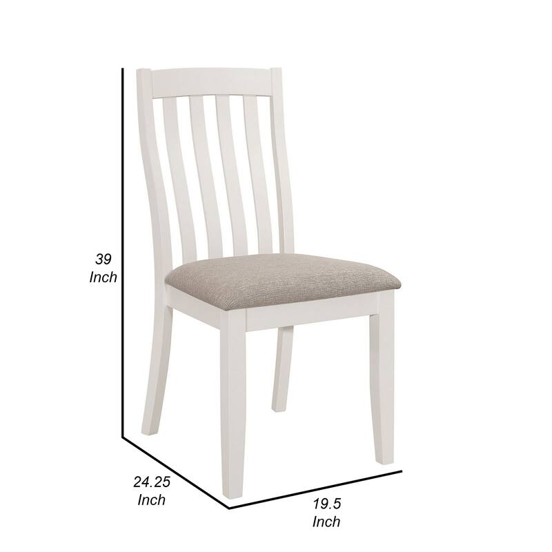 Ane 20 Inch Dining Side Chair Set of 2, Farmhouse, Slatted Back, White Wood