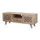 preview thumbnail 6 of 5, Mango Wood & Cane Console Table with 2 Doors, 1 Drawer with Leather Pull, Natural Wood and Multi Color Woven Rope