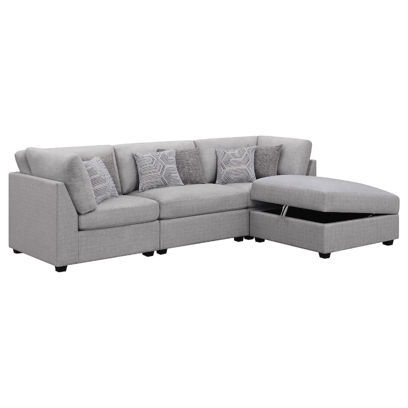 Cambia 4 Piece Modular Sectional Sofa Set w Ottoman, Gray, 6 Pillows