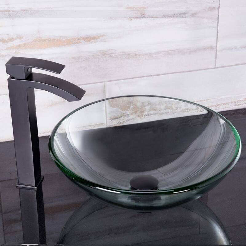VIGO Giovanni 17"L x 17"W Glass Vessel Sink and Duris 12"H Faucet Set - Black