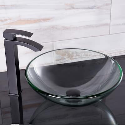 VIGO Giovanni 17"L x 17"W Glass Vessel Sink and Duris 12"H Faucet Set