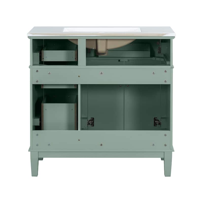 GDFStudio - Elysia Wood & Ceramic 36" Bathroom Vanity with Sink, Soft-Close Doors & 4 Drawers