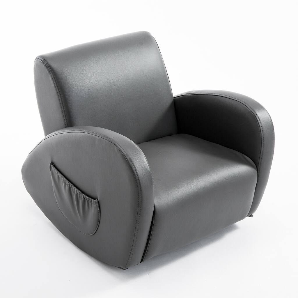 Qaba 20" Kids Sofa Rocking Base Armchair Childrens Furniture with 2 Side Pockets & a Durable PU Material, Grey