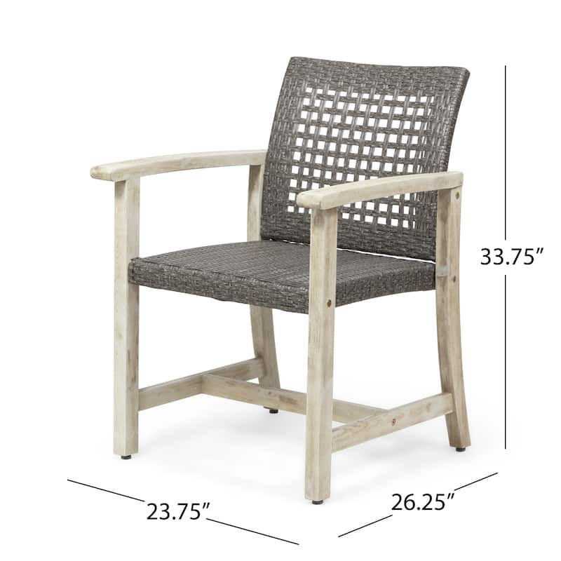 Roomfitters Outdoor Dining Chairs Set of 2, Acacia Wood Patio Armchairs with Woven Seat and Backrest