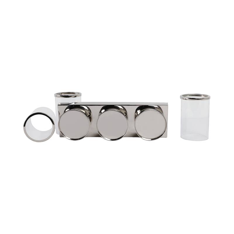 Candle Holder - Silver Metal 3-Candle Centerpiece, 16" - 16.0"