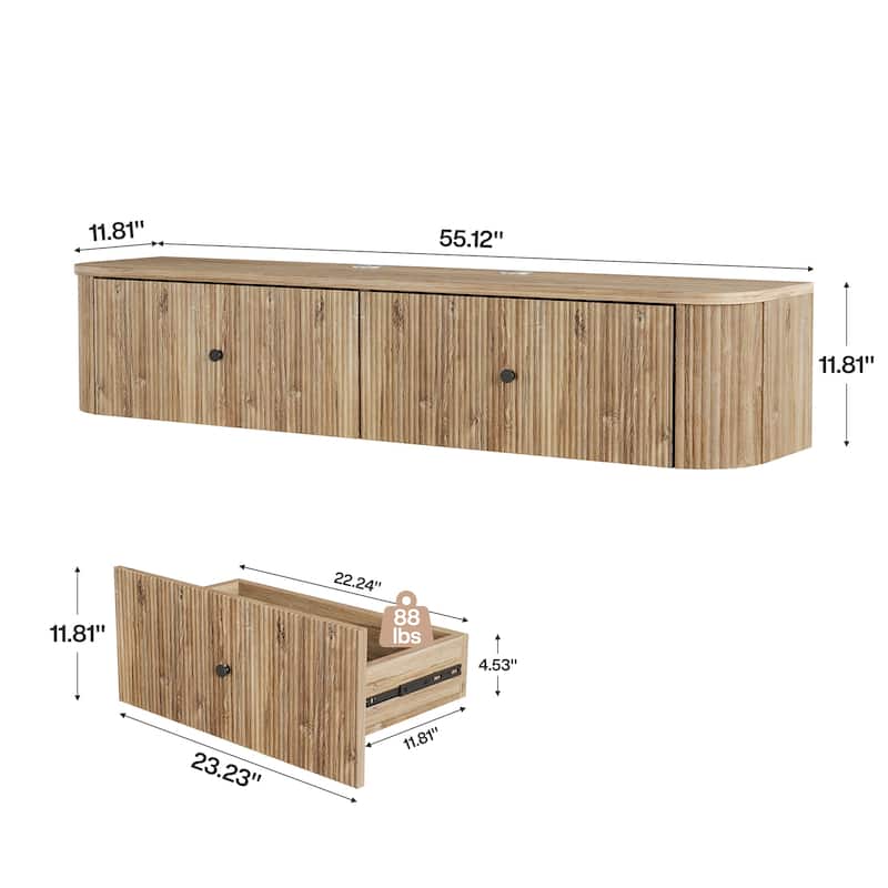 55-Inch Floating TV Stand, TV Console with 2 Drawers