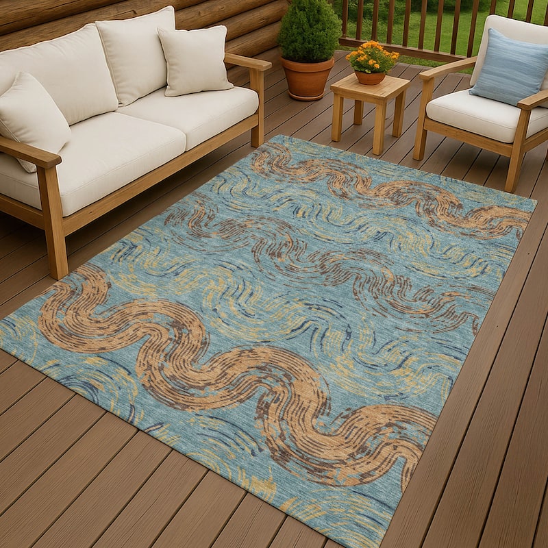 Machine Washable Indoor/ Outdoor Modern Ari Chantille Rug - Teal - 2'6" x 3'10"