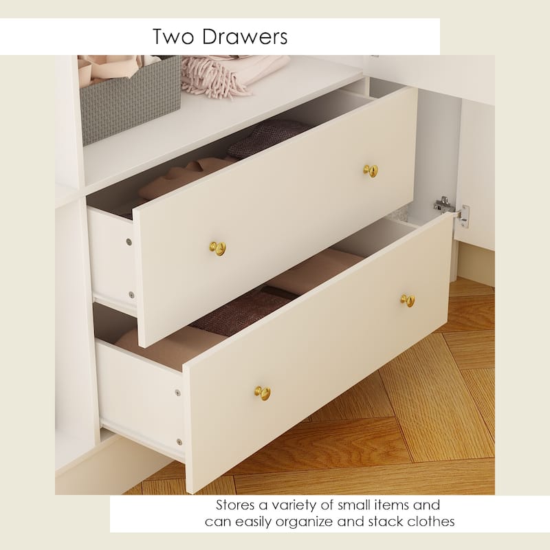 63"W Family Wardrobe/Armoire/Closet by Timechee with Mirror Doors