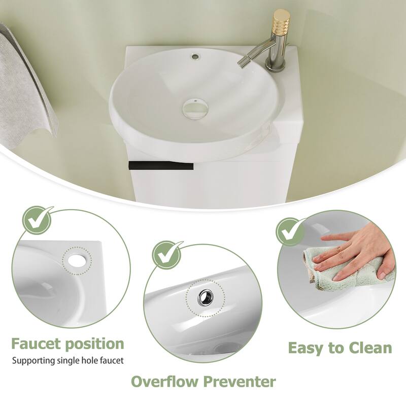Malwee 16" Floating Bathroom Vanity, Mini Wall Mounted Bathroom Vanity with Ceramic Sink and Soft Close Door