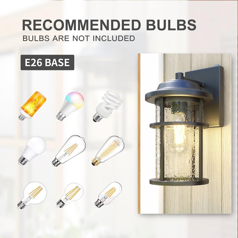 1-Light Seeded Glass Outdoor Wall Lantern With Dusk To Dawn - Matte Black