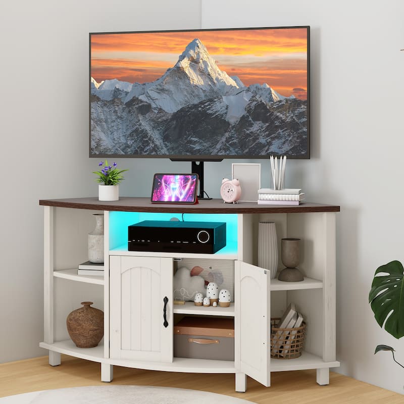 Moasis Farmhouse Corner TV Stand and Entertainment Center with Mount for Living Room