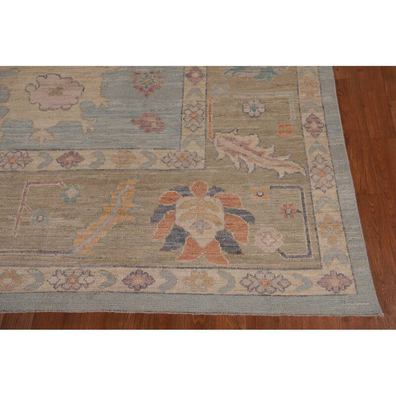 Light Blue Oushak Vegetable Dye Area Rug Hand-Knotted Wool Carpet - 8'11" x 11'8"