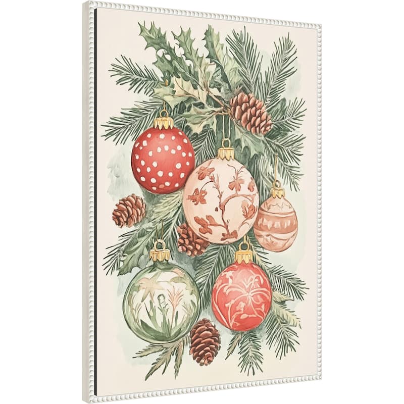 Christmas Ornaments I by Melloi Art Prints (23 x 33 in.), Framed Canvas Wall Art Print - Sylvie Beaded White