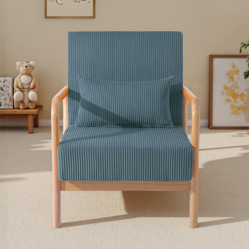 25" W Mid Century Upholstered Wood Accent Chair with Pillow