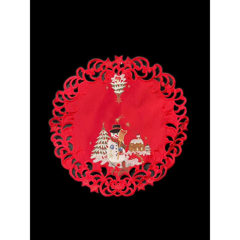 Snow Man Embroidered Cutwork Round Placemat, 15-Inch diameter