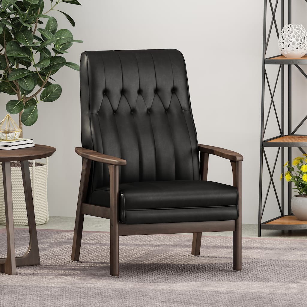 Matte Black 25.75" High Back Faux Leather Accent Chair