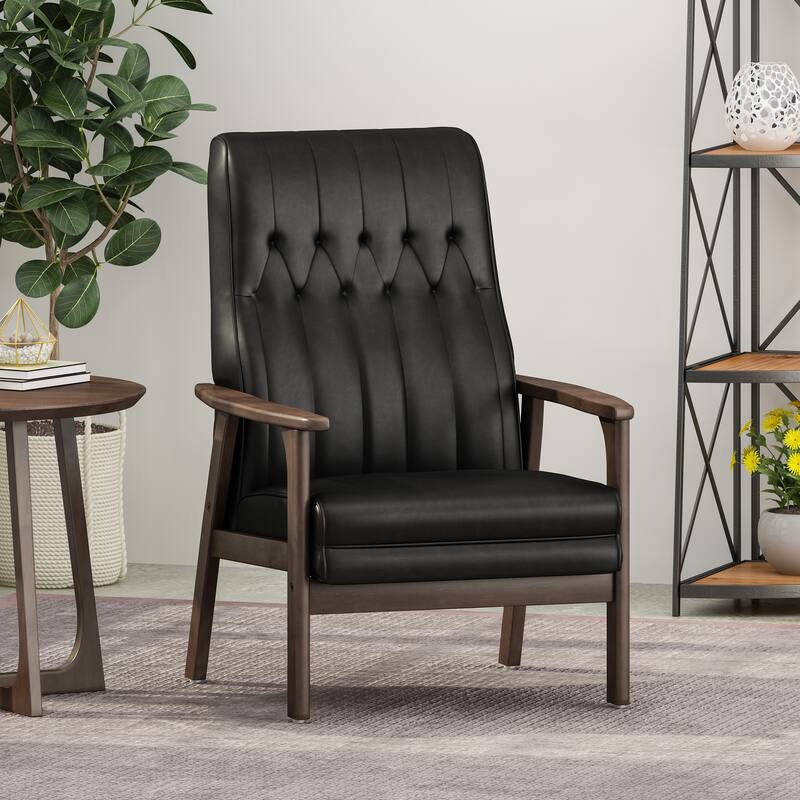 Mid Century Modern Upholstered Accent Chair, Matte Black Faux Leather - Matte Black