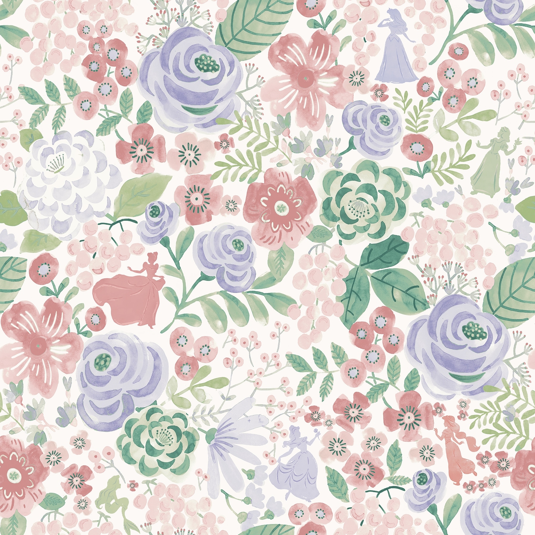 Disney Princess Purple Watercolor Floral Peel and Stick Wallpaper by RoomMates