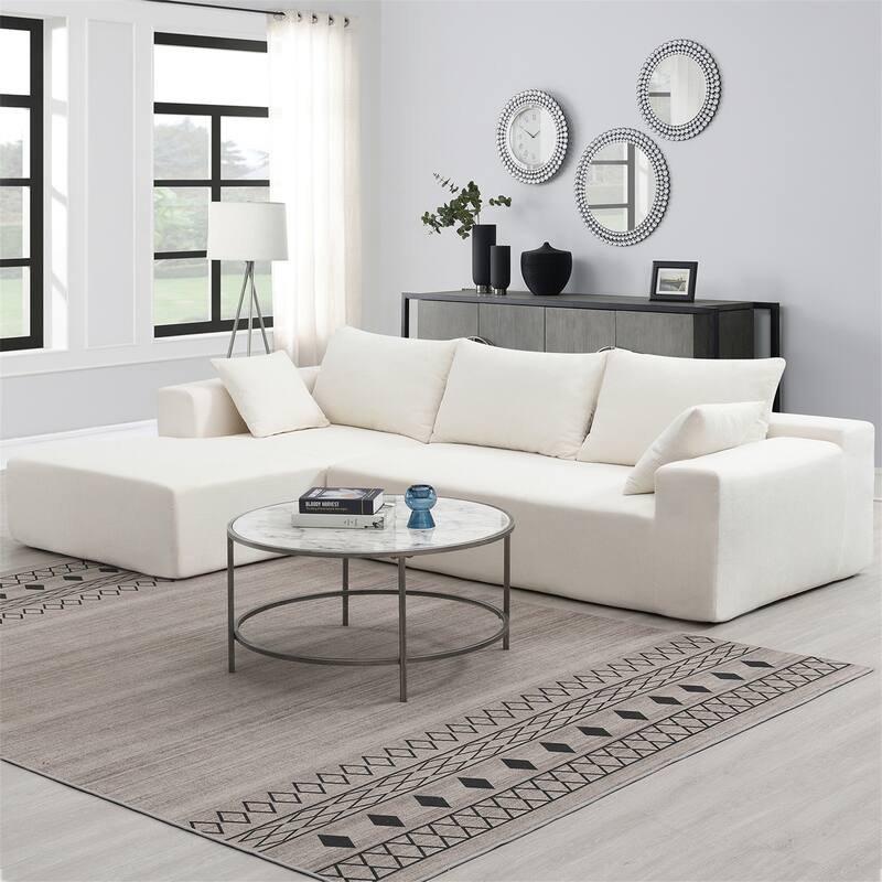 Modular L-Shape Sectional Sofa Set, Upholstered Sleeper Sofa - White
