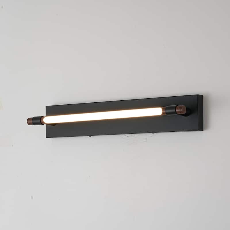 23.6" W Modern Rotatable Linear LED Dimmable Wall Sconce in Matte Black and Wood Grain Finish for Hallway or Bathroom