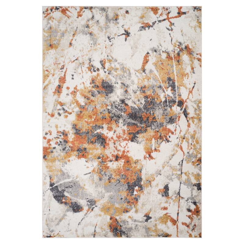 Avant Ivory and Orange Abstract Power-Loom Area Rug 2' x 3' - 8x10