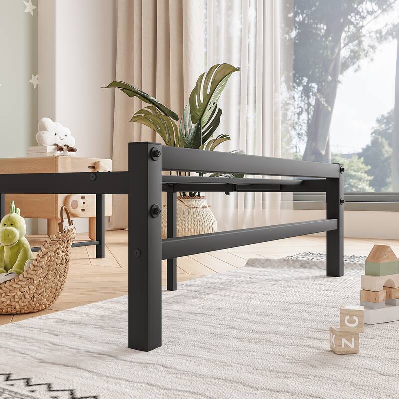 Rustic Brown Wood and Black Metal Twin Size Platform Bed