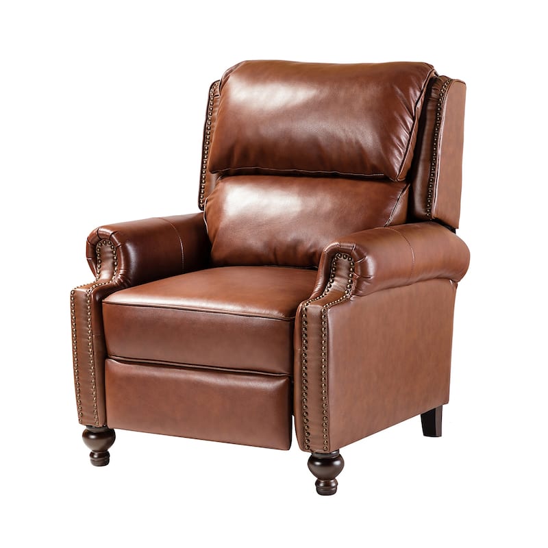 Gabriela Mid-Century Modern Genuine Leather Recliner with Tapered Block Solid Wood Feet by HULALA HOME