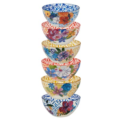 Certified International Flower Power Assorted Designs All Purpose Bowls, Set of 6