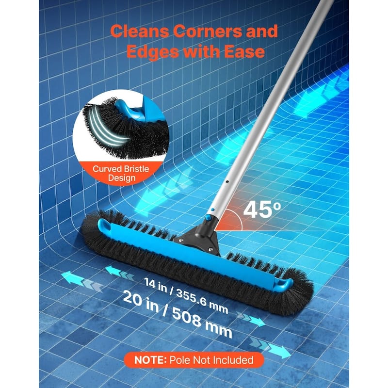20 Inch Pool Corner Step Brush with High-Density Nylon Bristles and Rust-Resistant Aluminum Handle - 19.69 x 9.45 x 3.54 in