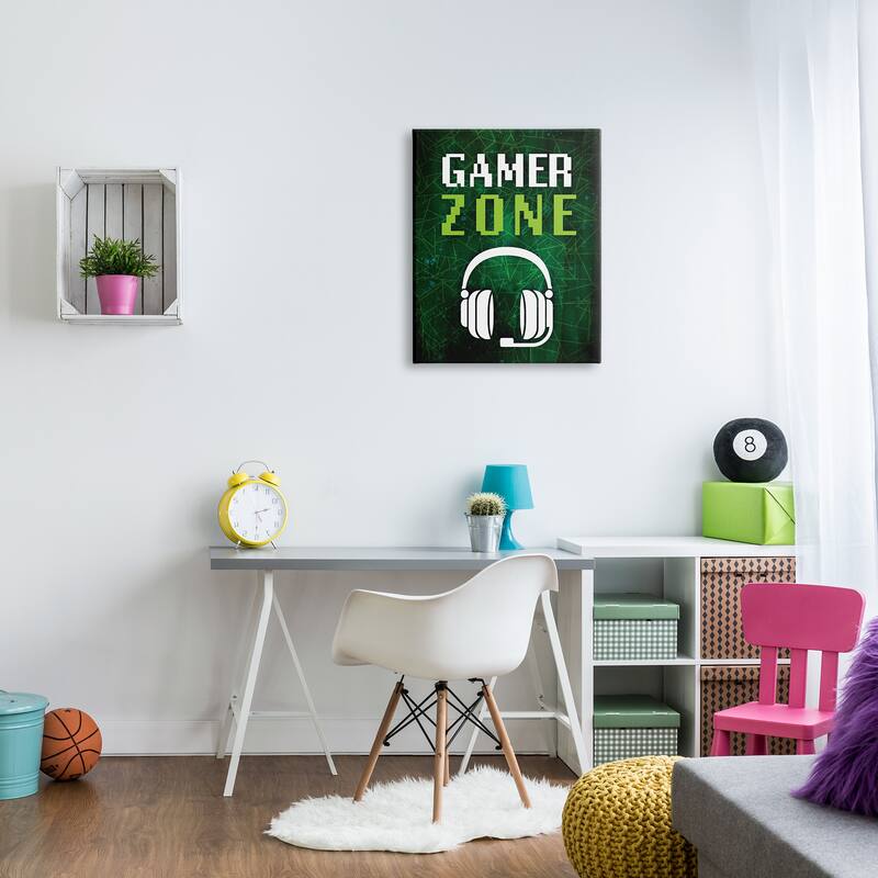 Stupell Gamer Zone Headset Geometric Pattern Pixel Text Canvas Wall Art, Design by Victoria Barnes