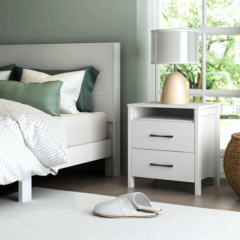 Modern 2-Drawer Bedside Table Nightstand with Shelf Wood Minimalist Bedroom Furniture