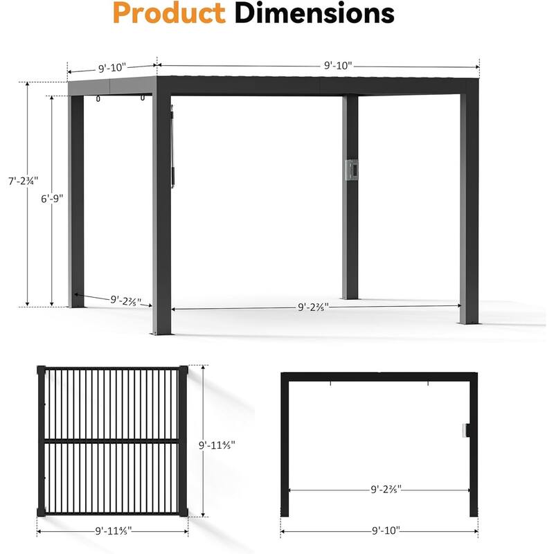 Modern Shade Louvered Pergola 10'x10' with USB Charging Port Deck, Adjustable Waterproof Roof & Integrated Drainage,Black