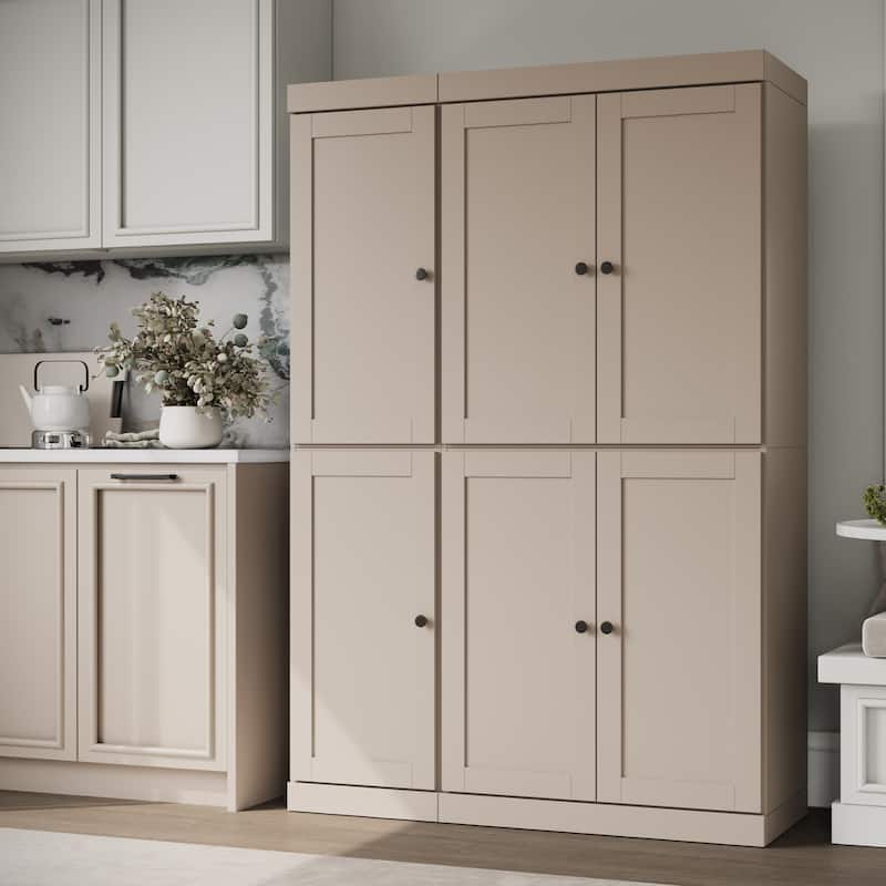 Palace Imports 100% Solid Wood 48.5" Pantry Cabinet with Shaker Doors and Adjustable Shelves - Beige