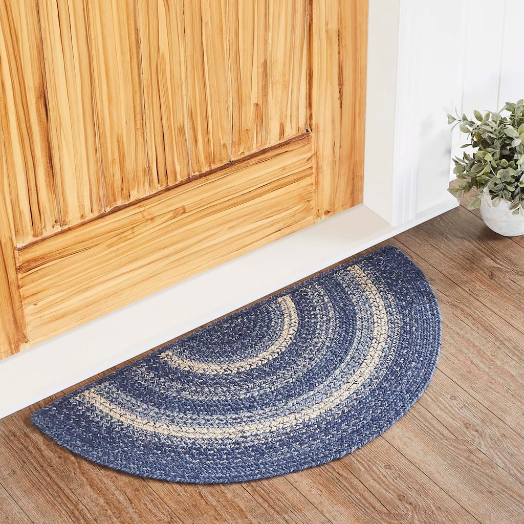 Great Falls Blue Jute Rug Half Circle w/ Pad 16.5x33 - 16.5" x 33" Half Circle