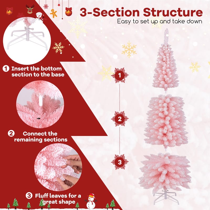 Gymax 5/7/8/6 FT Artificial Pink Christmas Tree w/ 328/635/1000/460