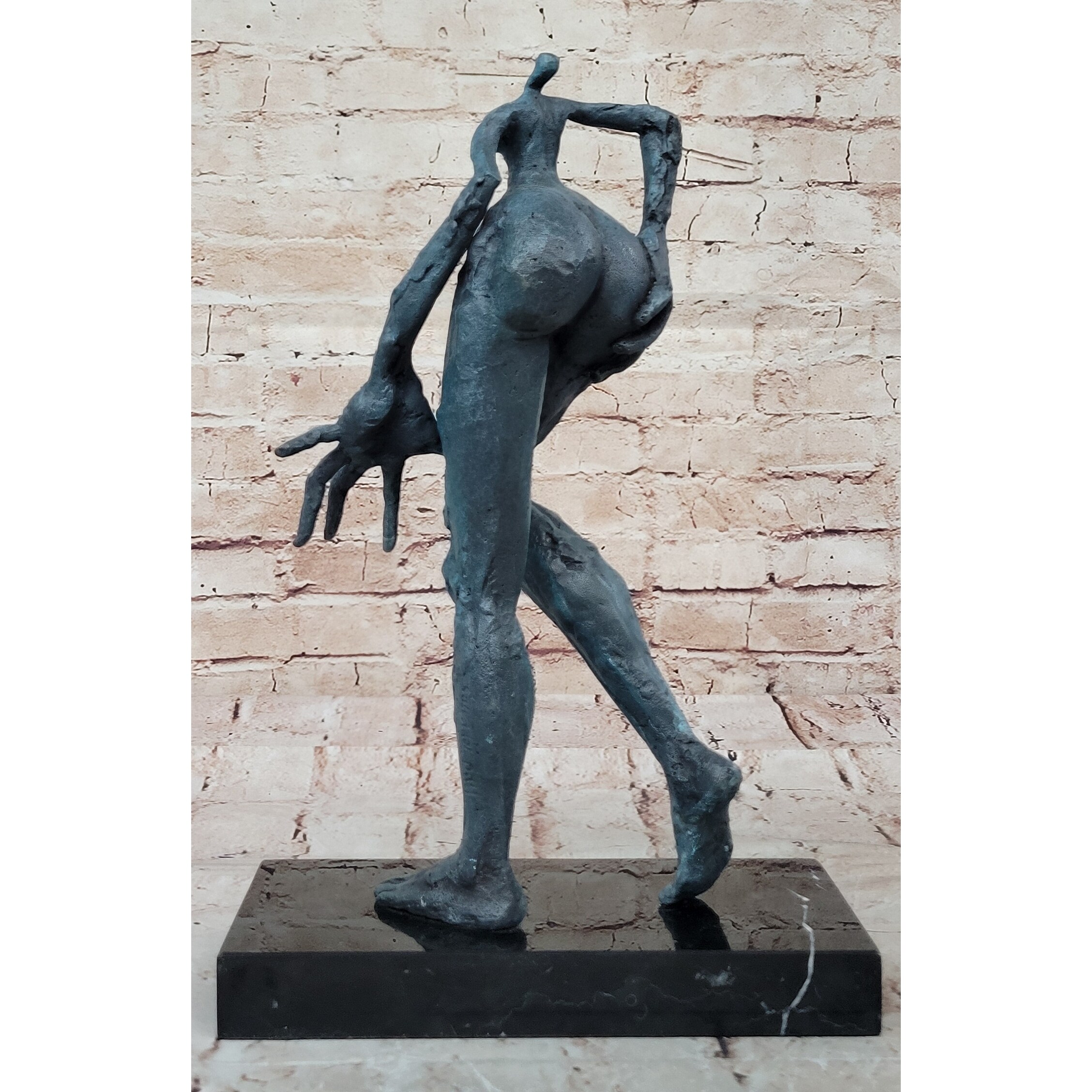Abstract Surrealist Bronze Sculpture Of Elongated Human Form On Base, image size:2256x2256