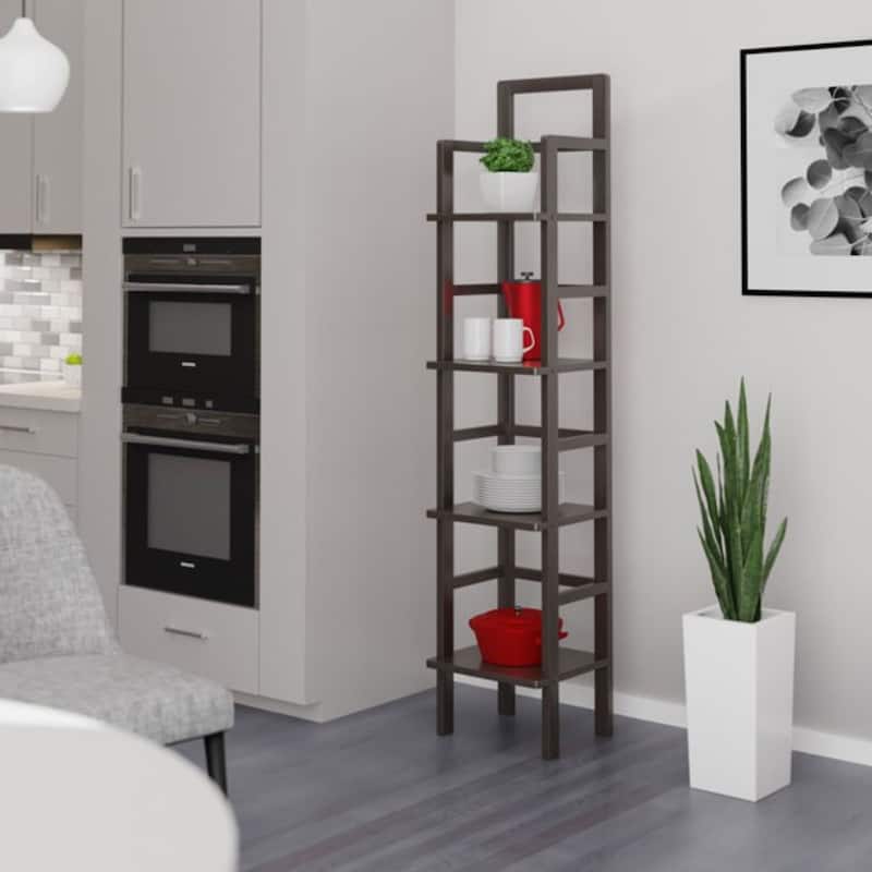 4 Tier Narrow Tall Storage Shelf Rack - 70.75" - Coffee Brown