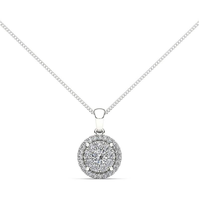 IGI Certified 1/2ct TDW Diamond Cluster Halo Pendant Necklace in 14k Gold for Women - White