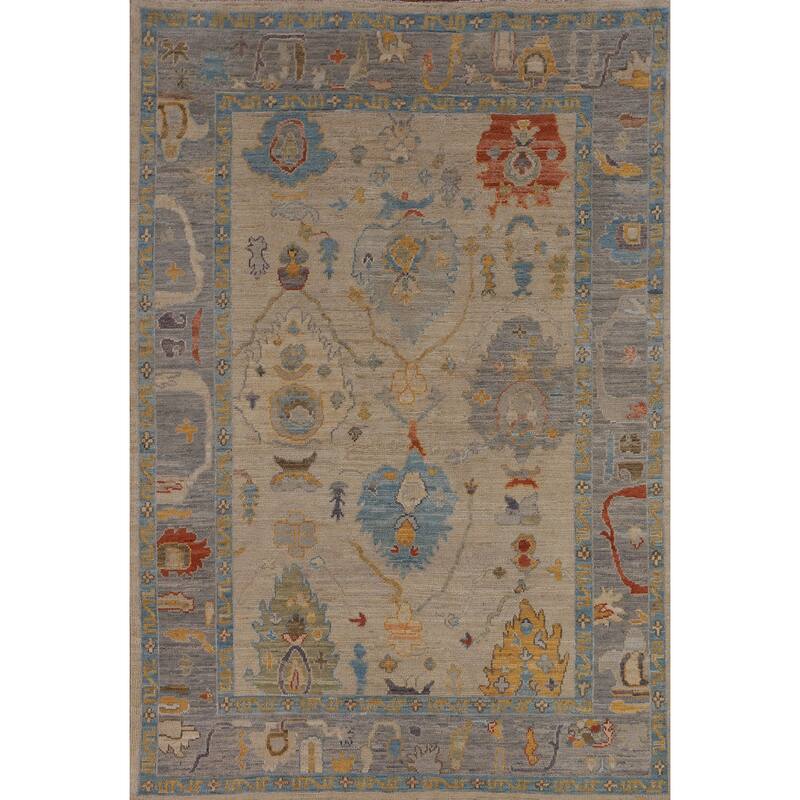 Vegetable Dye Oushak Area Rug Handmade Beige Wool Carpet - 5'0"x 6'10"