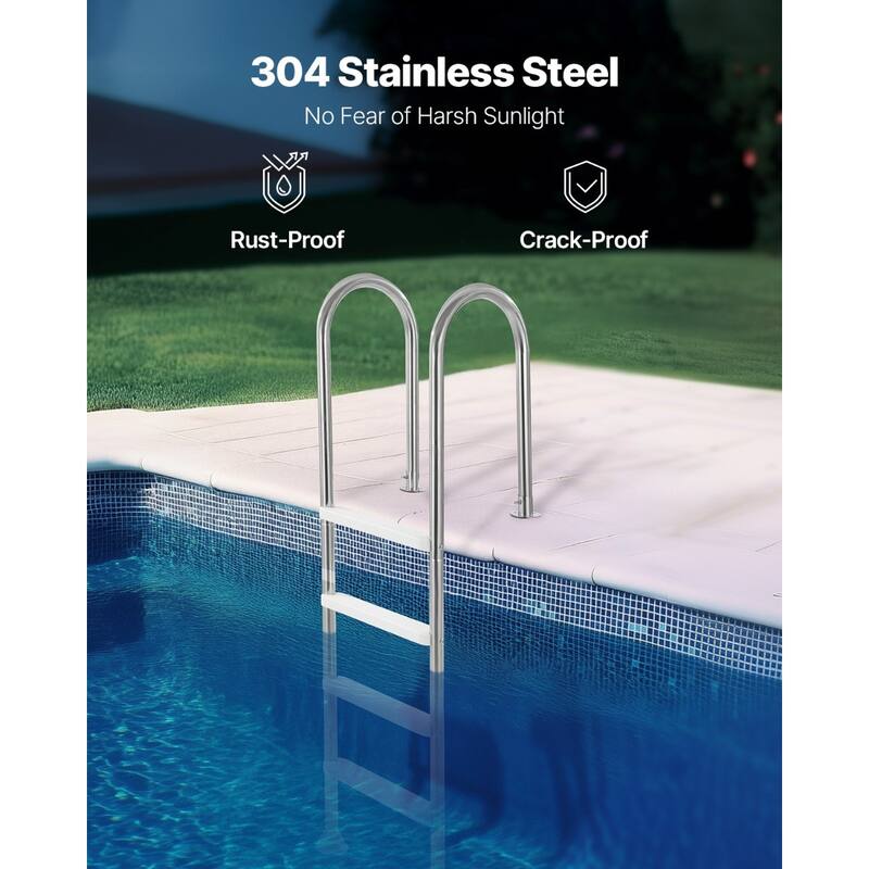Stainless Steel 4-Step Pool Ladder with Double Handrails for 54 Inch Deck - 23.62 x 17.52 x 71.9 inch