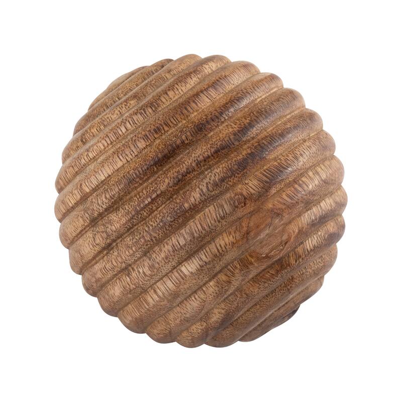 Sagebrook Home Natural Round Brown Ridged Wooden Orb Decor Contemporary Rustic