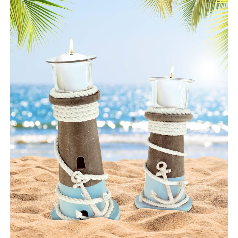CoTa Global Evian Wooden Nautical Candle Holders - Handmade - 2 Pieces