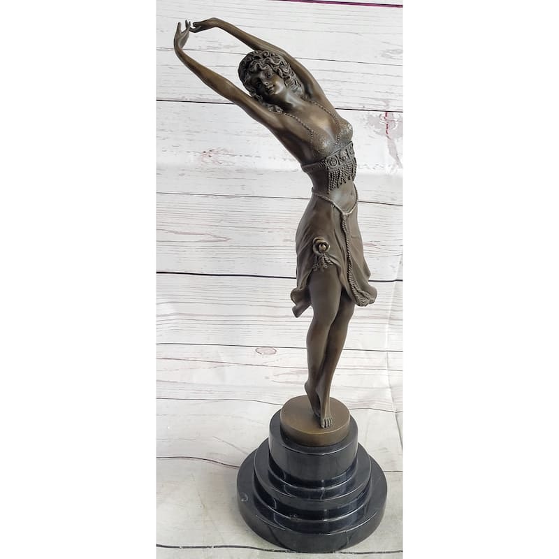 Art Deco Bronze Graceful Ballerina Fifth Pose Ballet Belly Dancer Girl Sculpture Statue