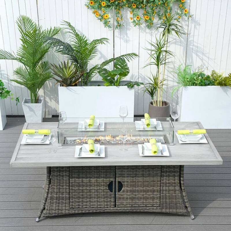 Outdoor Rectangular Aluminum Firepit Table with Windproof Glass Cover